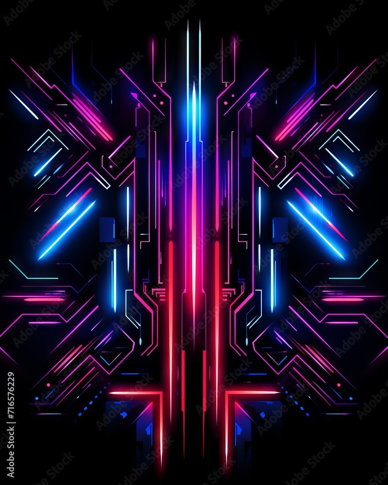 Poster neon lines in cyberpunk style, ultra: a futuristic abstract background with glowing curves and shape