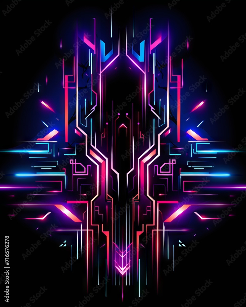 Poster neon lines in cyberpunk style, ultra: a futuristic abstract background with glowing curves and shape