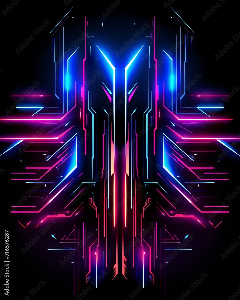 Poster neon lines in cyberpunk style, ultra: a futuristic abstract background with glowing curves and shape