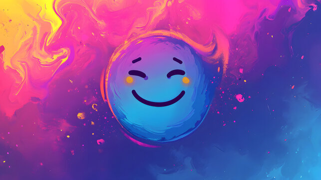 Naklejki Smile happy laugh emoji emoticon with colorful vibrant abstract background, happiness concept