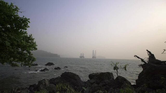 Oil platform in the sea off the coast of Limbe, Cameroon, Africa