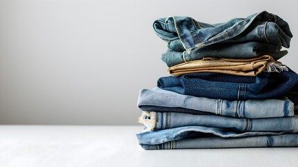 stack of jeans, copy space
