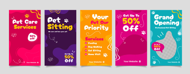 Set of Social media Story templates for pet shop, dog grooming and sale promotion. - obrazy, fototapety, plakaty
