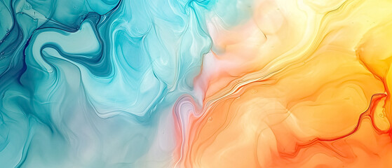 Abstract background with color tone cold and hot (yellow and blue)liquid spiral line, feel is water liquid color texture, background wallpaper ultra wide 21:9 - obrazy, fototapety, plakaty