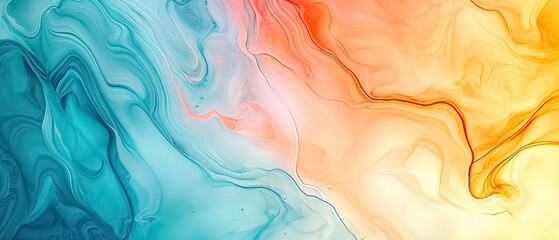 Abstract background with color tone cold and hot (yellow and blue)liquid spiral line, feel is water liquid color texture, background wallpaper ultra wide 21:9 - obrazy, fototapety, plakaty