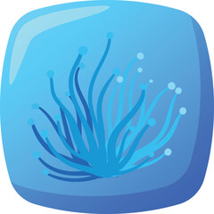 Blue underwater algae illustration. Ocean flora, aquatic plant, marine life vector illustration.