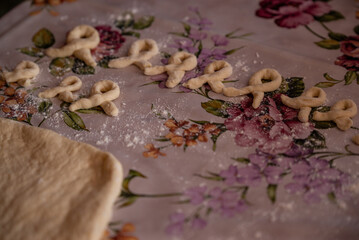 The Christian feast of the 40 Martyrs of Sebastia celebrated on March 9. Homemade dough placed in forms ready to be cooked