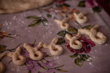 The Christian feast of the 40 Martyrs of Sebastia celebrated on March 9. Homemade dough placed in forms ready to be cooked