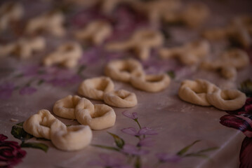 The Christian feast of the 40 Martyrs of Sebastia celebrated on March 9. Homemade dough placed in forms ready to be cooked