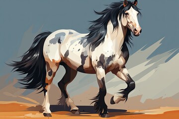 Tinker horse on a light background. Concept: for use in materials about equestrian sports, agriculture and nature. Banner with copy space