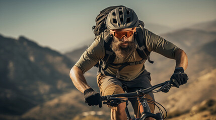 Cyclist in the mountains on a bicycle