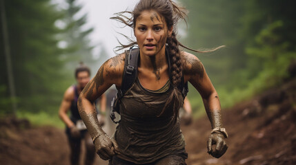 Obraz premium Girl running in the mud