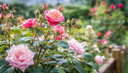 Roses in a Garden: A serene scene of roses blooming in a well-tended garden.