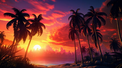 Fototapeta na wymiar tropical sunset with trees