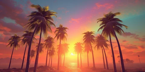 Fotobehang palm trees at sunset © Евгений Высоцкий
