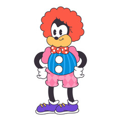 Clown cute cartoon retro vector character isolated on white background.