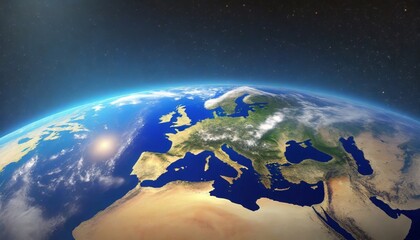 beautiful view of planet earth and europe seen from space