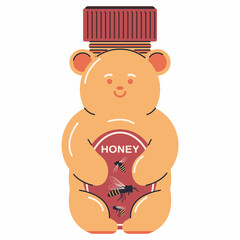 Organic honey bottle vector cartoon illustration isolated on a white background.