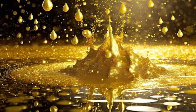 drops of gold paint fall into a puddle