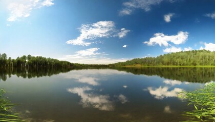 Fototapeta na wymiar sky reflects from lake at summer day