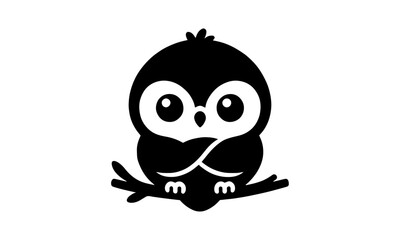 cute cartoonish owl minimal logo icon , cute owl silhouette or vector illustration