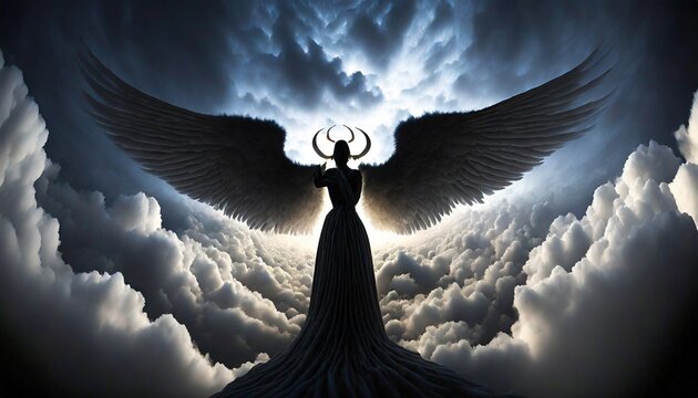 angel lucifer in heaven black clouds mystical atmosphere