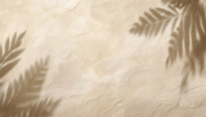 light beige or cream stone background with blurred leaf shadows