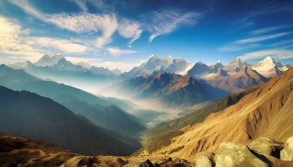 himalayan landscape mountains - obrazy, fototapety, plakaty