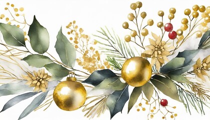 christmas arrangements watercolor design for holiday berries gold and herbs