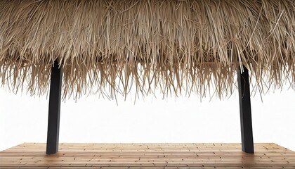 Fototapeta na wymiar thatching straw roof from dry grass isolated on white background of the bar on the beach during the holiday season png file