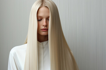 Fototapeta premium Lustrous Locks: A Smooth and Shiny Long Hair Portrait of a Brunette Beauty