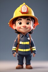 Cartoon Character Wearing Firemans Helmet. Generative AI. - 716585670