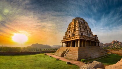 Obraz premium monkey temple at sunrise hampi india