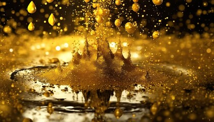 drops of gold paint fall into a puddle