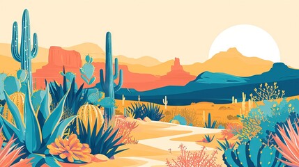 state of arizona filled with minimalistic desert plants and scenery - AI Generated Abstract Art - obrazy, fototapety, plakaty