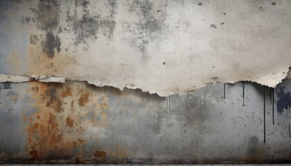 torn ripped aged paper urban street gray wall surface leaking paint grunge rough dirty rust background urban collage texture - obrazy, fototapety, plakaty