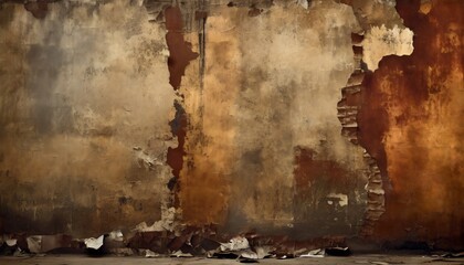torn ripped aged paper urban street rust dirty wall surface leaking paint grunge rough background urban collage texture - obrazy, fototapety, plakaty