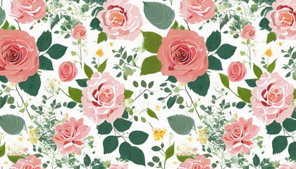 botanical floral vector seamless pattern with roses herbs and leaves big set background with flowers