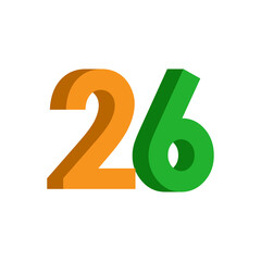 26 January number text in Indian flag color