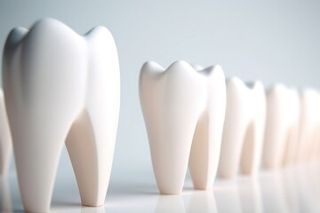 Tooth row on a light background, light emphasizes the cleanliness of the tooth - obrazy, fototapety, plakaty
