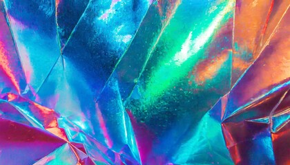 abstract holographic background 80s 90s 2000s style modern bright neon blue green red orange colored metallic psychedelic optimistic rainbow foil texture new wave psychedelic retro futurism - obrazy, fototapety, plakaty