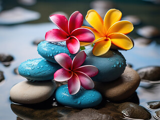 Obraz na płótnie Canvas Spa stones with tropical flower