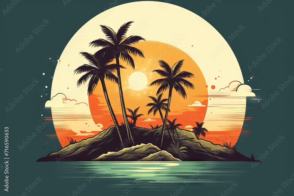 Wall mural island with palm trees t-shirt design - summer vacation shirt - beach lover gift - hawaii trip shirt - Wall murals