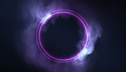  illustration of neon smoke exploding outwards with empty center dramatic smoke or fog effect for spooky hot lighting ring circle