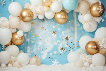 Elegant Festive Balloon Backdrop.
Luxurious balloon arrangement for celebration.
