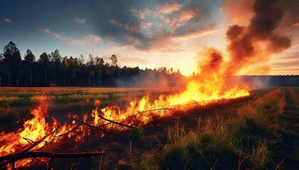 fire on agricultural land near forest