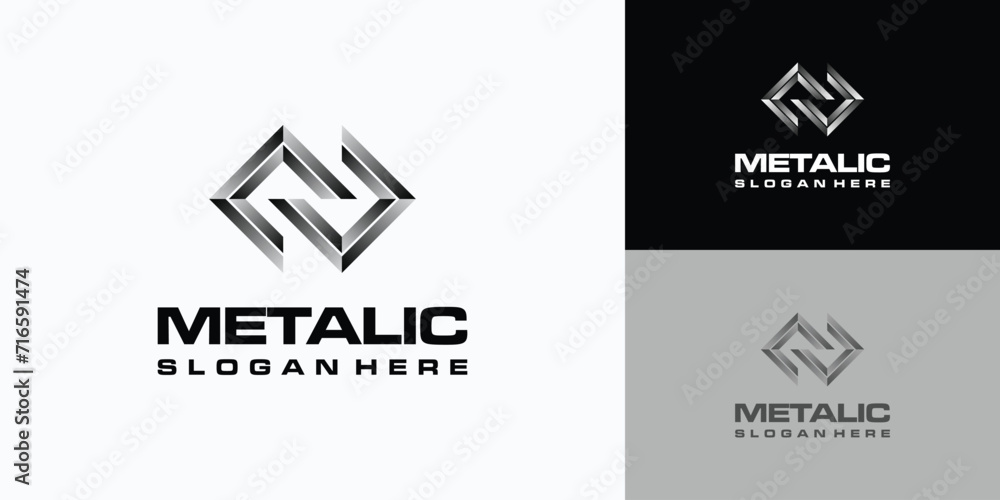 Poster metal vector logo design with transparent three-dimensional effect.
