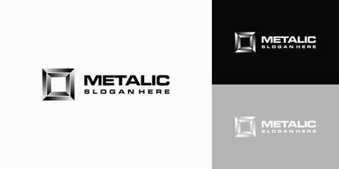 Metal box vector logo design with transparent three-dimensional effect.