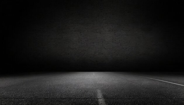 black asphalt road and empty dark street scene background with studio room interior texture for display products wall background