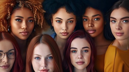 Portrait of a group of multiethnic women with different hairstyles
